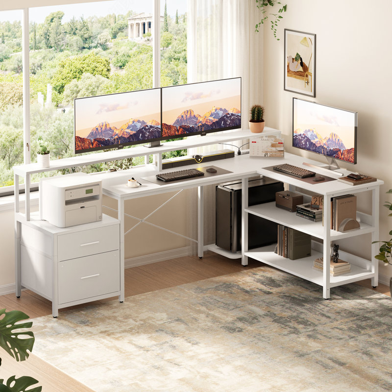 Bureau d'écriture en L Kaedence, bureau de jeu à DEL, bureau avec prises de courant, H 30 po x l 67 po x P 11 po
