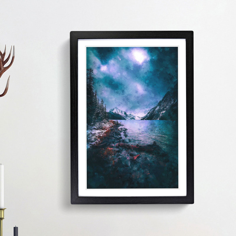 Chephren Lake In Canada - Painting, Black Single Picture Frame Wood, 63cm H x 45cm W x 2cm D
