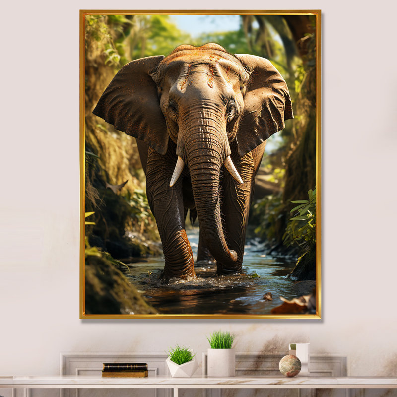 Impression sur toile Cheltzie, éléphant de Thaïlande, Cadre flottant doré, H 20 po x l 12 po x P 1 po