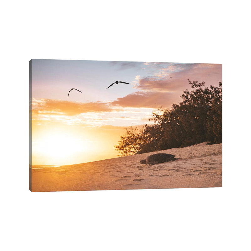 Sunrise Turtle On Beach 1 Piece Wrapped Canvas Wall Art, 20.32cm H x 30.48cm W