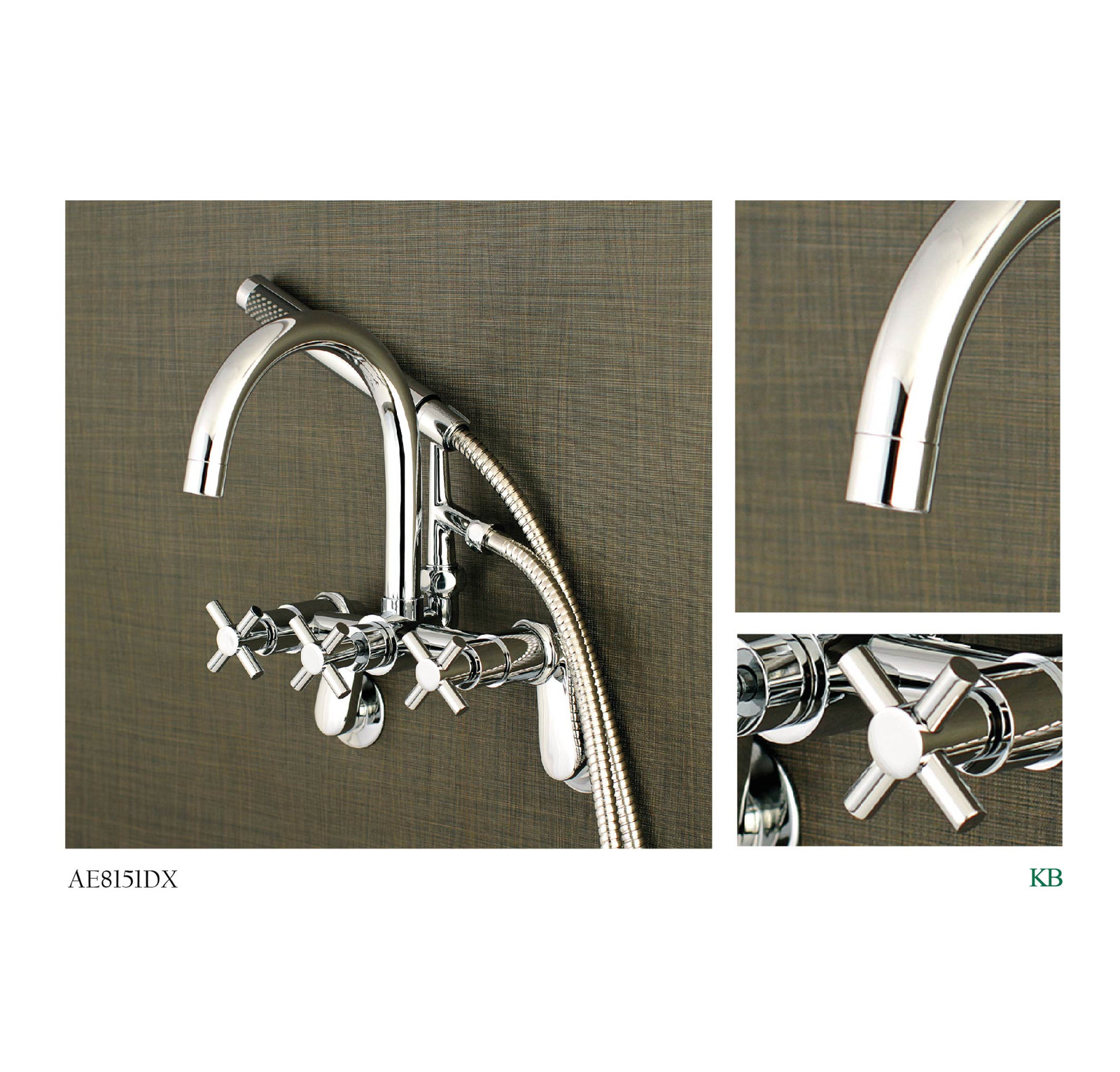Concord Wall Clawfoot Tub Faucet with Hand Shower, Polished Chrome