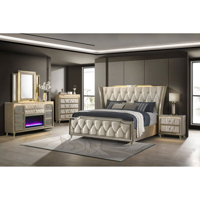 Mika Ivory / Camel 5-piece Eastern King Bedroom Set