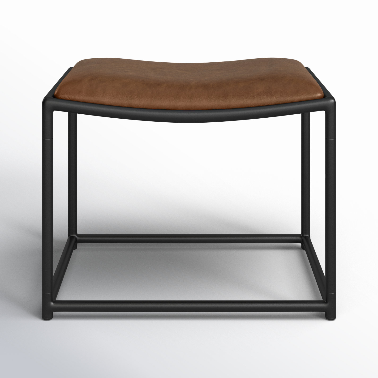 Galina Genuine Leather Accent Stool, Brown