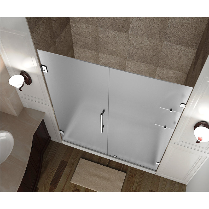 Porte de douche à charnière complètement sans cadre 49 po x 72 po avec tablettes Nautis GS, Chrome
