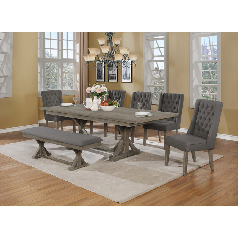 Aemelia Extendable Double Pedestal Dining Set, Gray