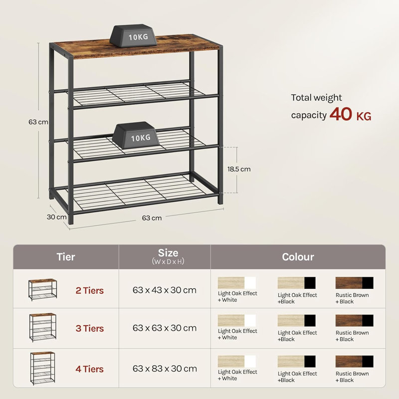 9 Pair Shoe Rack, Black/Brown