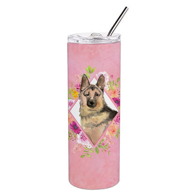 E23BF9F8391D466E9CA4F8DFEBD9A7DB de verre 20 oz à double paroi en acier inoxydable chiot, Berger allemand, Rose
