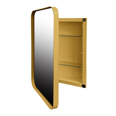 16X24 Inch Matte Gold Recessed Metal Bathroom Mirror Cabinet With Adjustable Shelves, Strong And , , Fog, Corrosion, -Proof, Framed Medicine & Shelves In Gold, Fine Quality, For Bath
