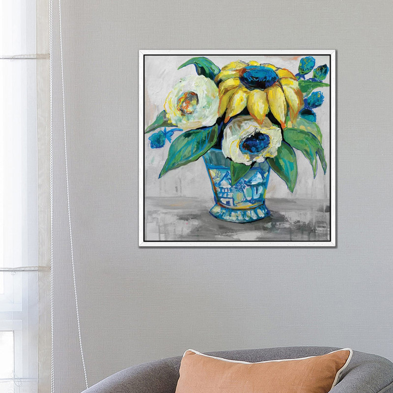 Ginger Jar II Gray by Jeanette Vertentes - Painting on Canvas, White Framed, 66.04cm H x 66.04cm W x 3.81cm D