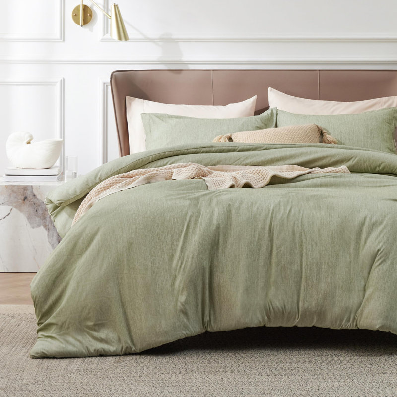 Bedsure Duvet Cover - Super Soft Cationic Dyed Duvet Cover, Twin Duvet Cover + 1 Standard Pillowshame, Heathered Olive Green