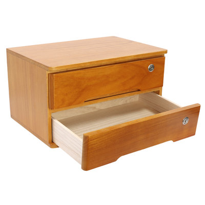 Boîte de rangement de bureau en bois à 2 niveaux avec tiroirs verrouillables, bois jaune