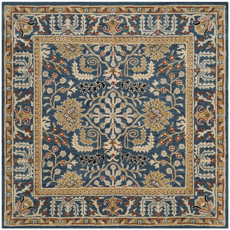 Antiquity Hand-Tufted Dark Blue Area Rug, Square 8'
