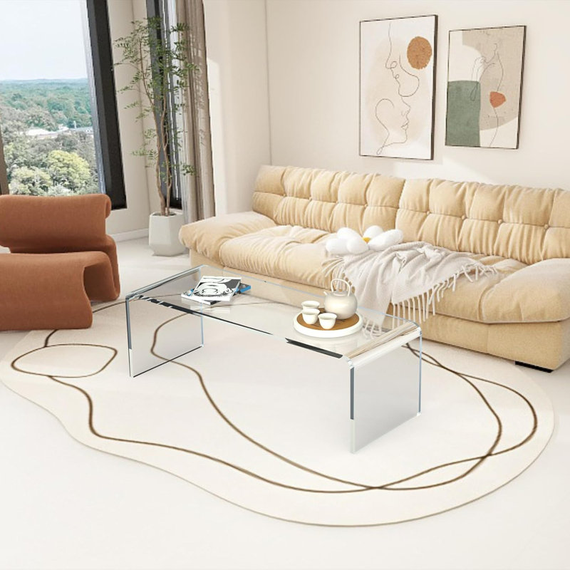 Table basse en acrylique transparent de qualité supérieure pour le salon - Design moderne de style Mid-Century en cascade, table basse robuste et transparente pour canapé à 3 ou 4 places