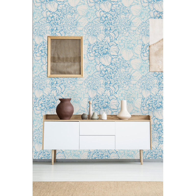 Magnifique murale à peindre pivoines, l 25 po x H 75 po