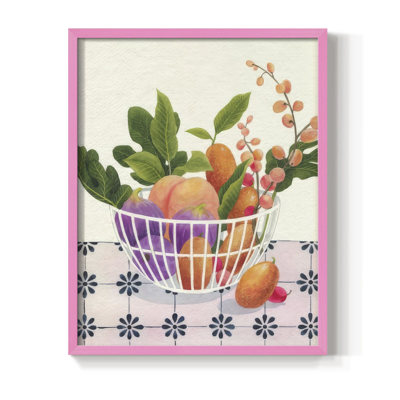 «Bright Fruit II», reproduction encadrée - bois massif, H 11 po x l 9 po, Rose