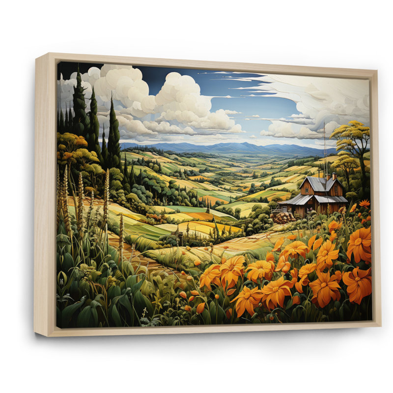 «Countryside Pastoral Patchwork I», reproduction, H 30 po x l 40 po x P 1,5 po, Cadre naturel flottant