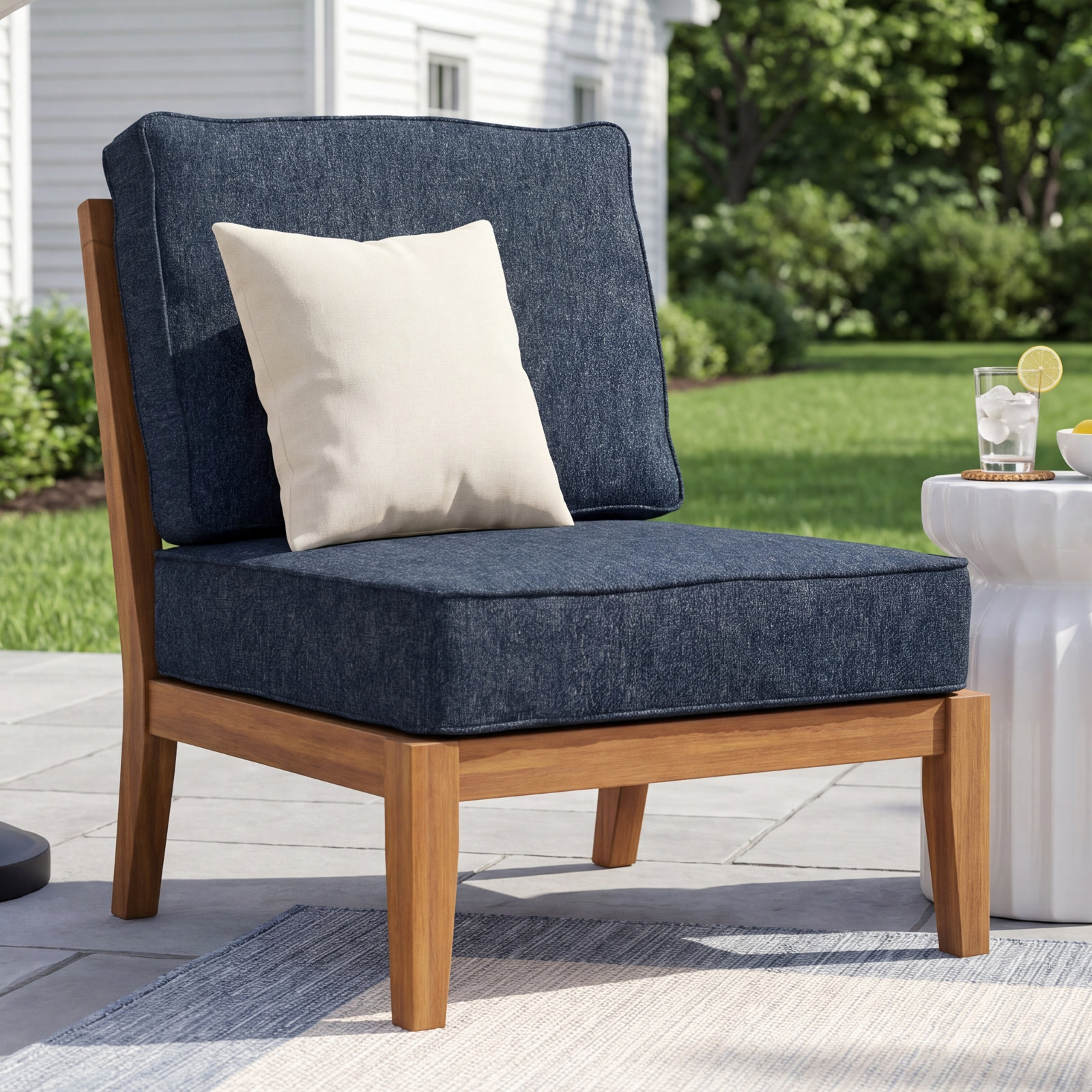 Sunbrella® Seat and Back Cushion, Improve Indigo Sunbrella®, 22" W x 22" H x 4" D