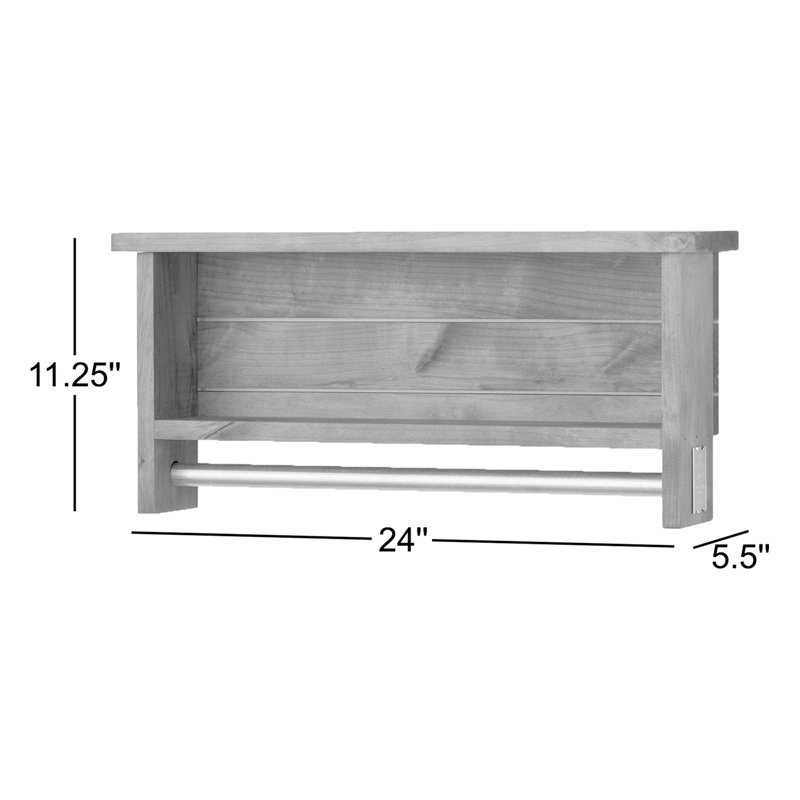 Eshu 2 Piece Alder Floating Shelf with Towel Bar, Walnut