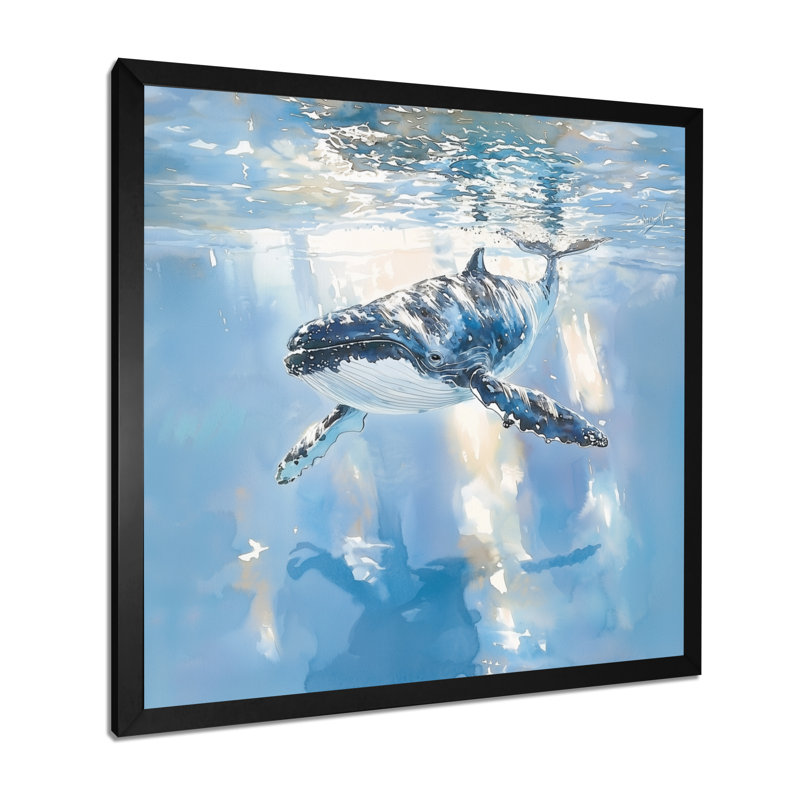 Décoration murale «Whales Serenity» - Baleine, Reproduction encadrée d'une seule photo sans pass, Noir, H 16 po x l 16 po