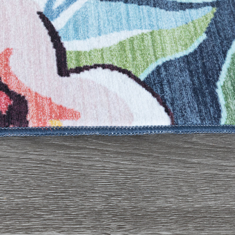 Black and Pink Floral Outdoor Synthetic Rug