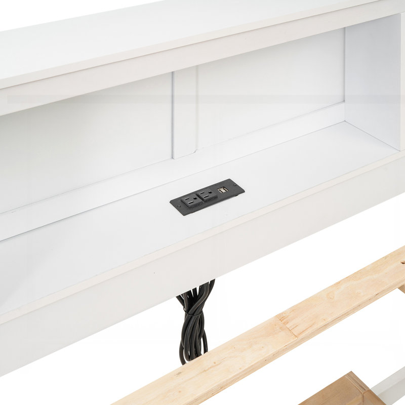 Platform Bed with Storage Headboard, White, Full