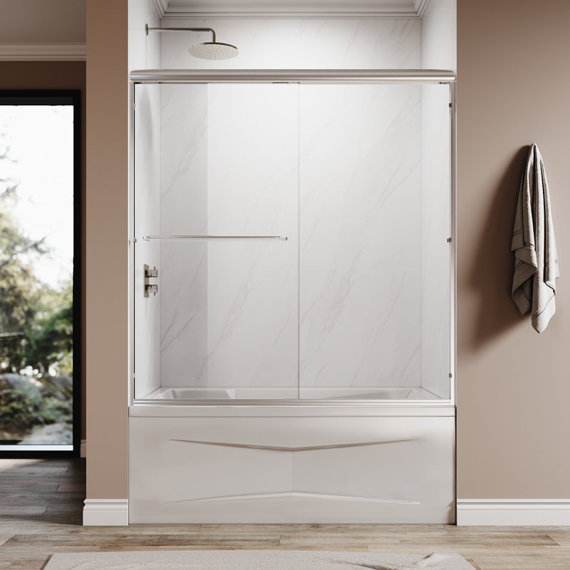 60Tub 58.5-60“ W x 62” H Bypass Tub Door with 1/4“ (6mm) Tempered Glass and Double Sliding Doors, Chrome