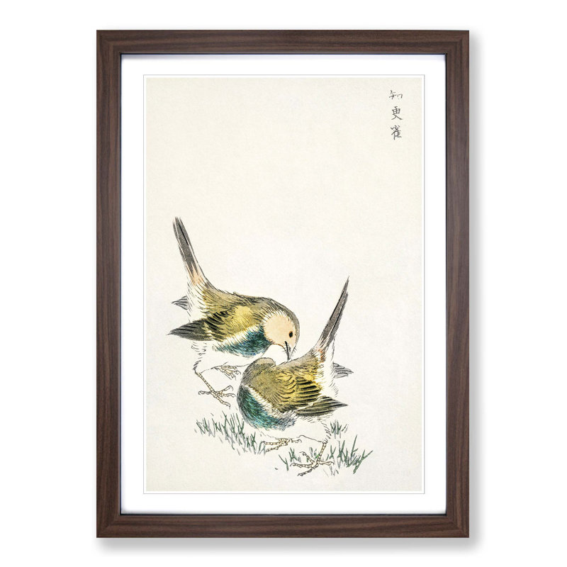 Japanese Great Tit Birds by Numata Kashu - Picture Frame Painting Print, 65cm H x 48cm W x 2cm D, Walnut Framed