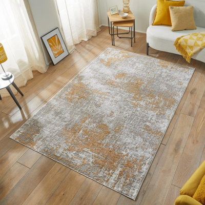 Edgeworth Abstract Machine Woven Cream Gold Area Rug