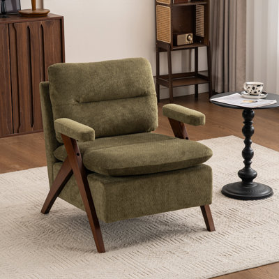 Mid Century Upholstered Arm Accent Chair with Solid Wood Legs