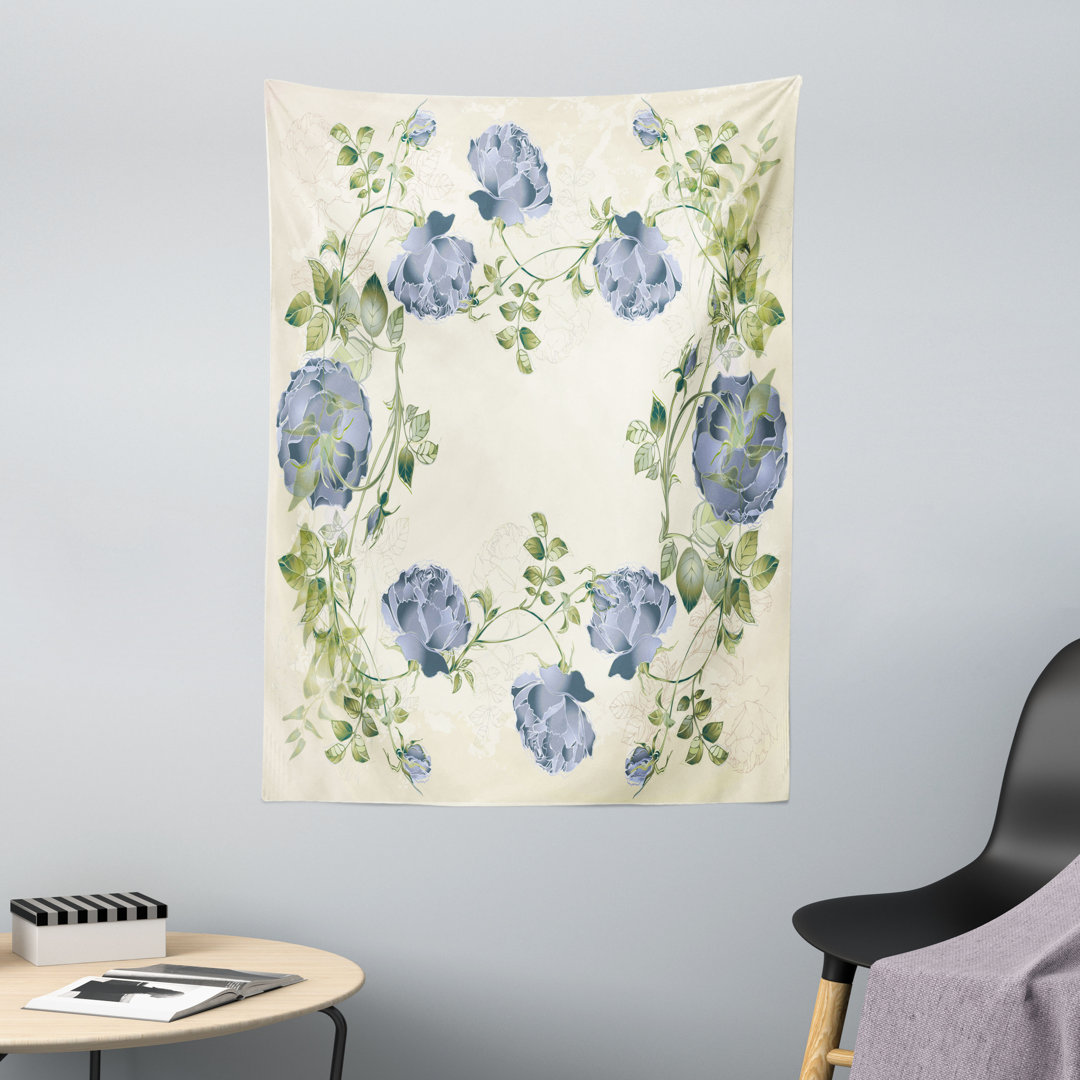 Wandteppich, Vintage Roses Framework, Blau Grün Creme