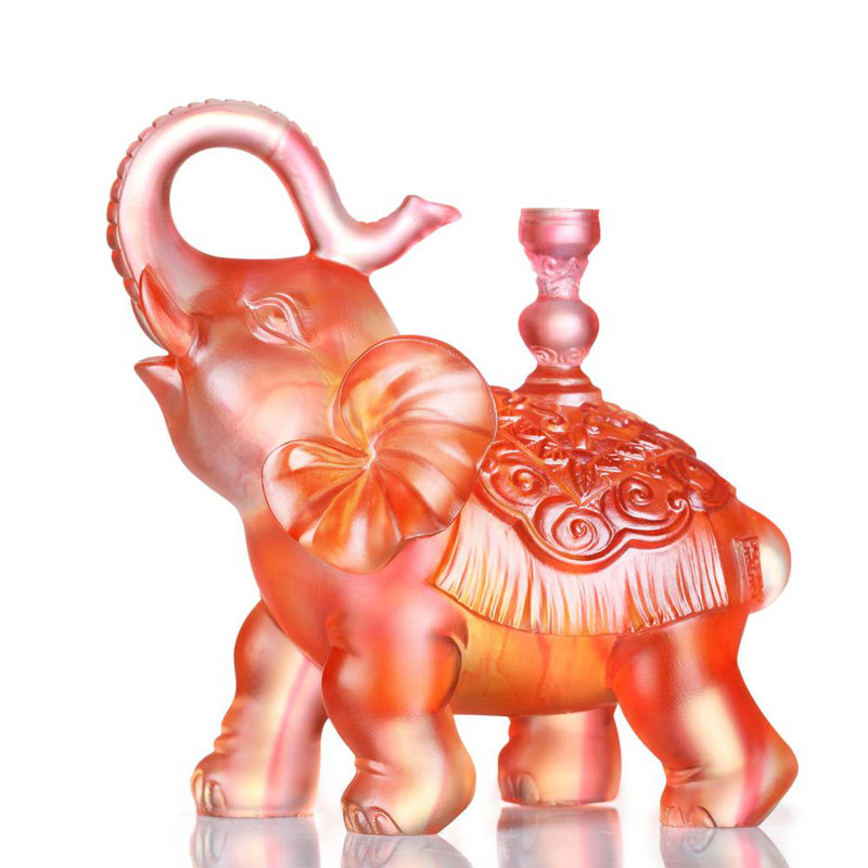 Liuli Crystal Elephant Raising Trunk Figurine