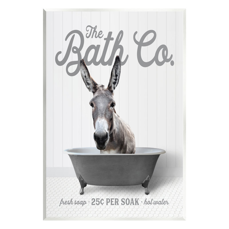 Trinx Donkey In Bathtub Wall Plaque Art Design By Lettered And Lined, H 15 po x l 10 po x P 0,5 po