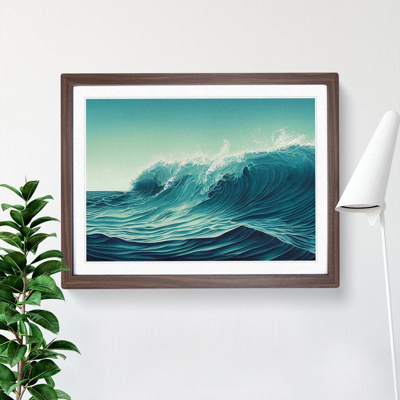 Delightful Ocean Wave - Single Picture Frame Painting, 25cm H x 34cm W x 2cm D, Walnut