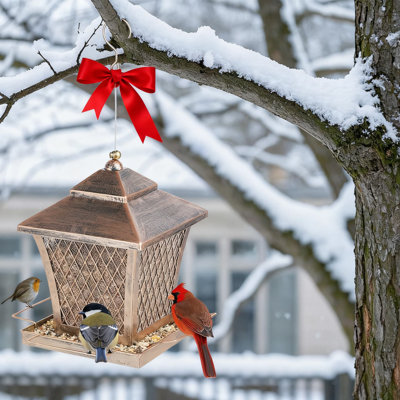 Large Capacity Metal Bird Feeder For Outdoors Hanging, 4 Lbs Double-Layer Tower Design With Rust-Resistant Vintage Bronze Finish, Easy Fill And Clean For Garden Yard Balcony