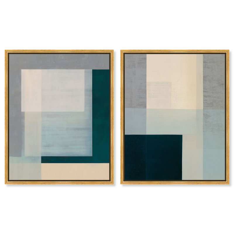 «Cool Tones Rectangles Duo», ensemble de décorations murales modernes imprimées en acrylique encadrées par Art Remedy, cadre argenté, 24 x 30