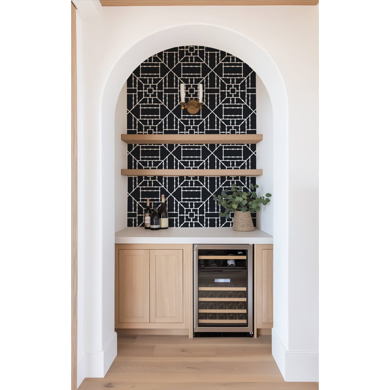 The Blush Label Bamboo 10' L x 24" W Wallpaper Roll, Black, Non-pasted, Faux Grasscloth