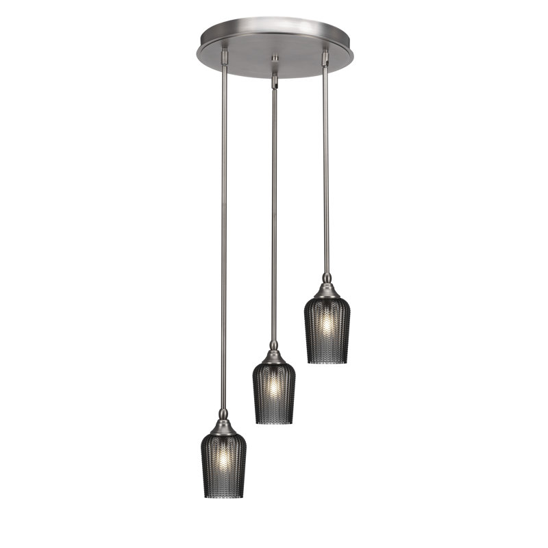 Suspension Empire à 3 lumières présentée en finition nickel brossé avec verre fumé texturé de 12,7 cm (5 po), Graine noire