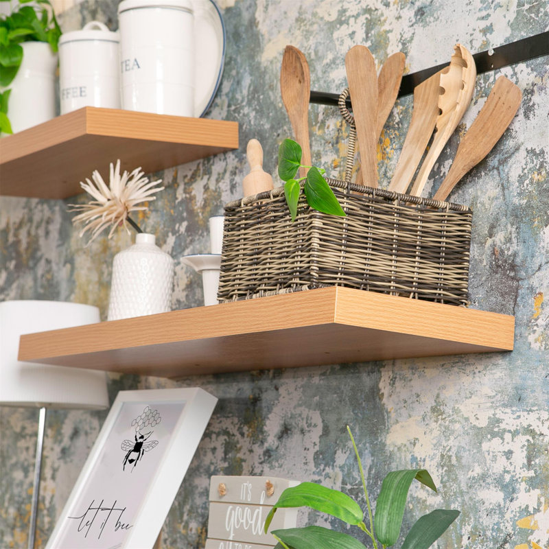 Harbour Housewares - Modern Floating Wall Shelf, Brown, 3.8cm H x 80cm W x 23.5cm D