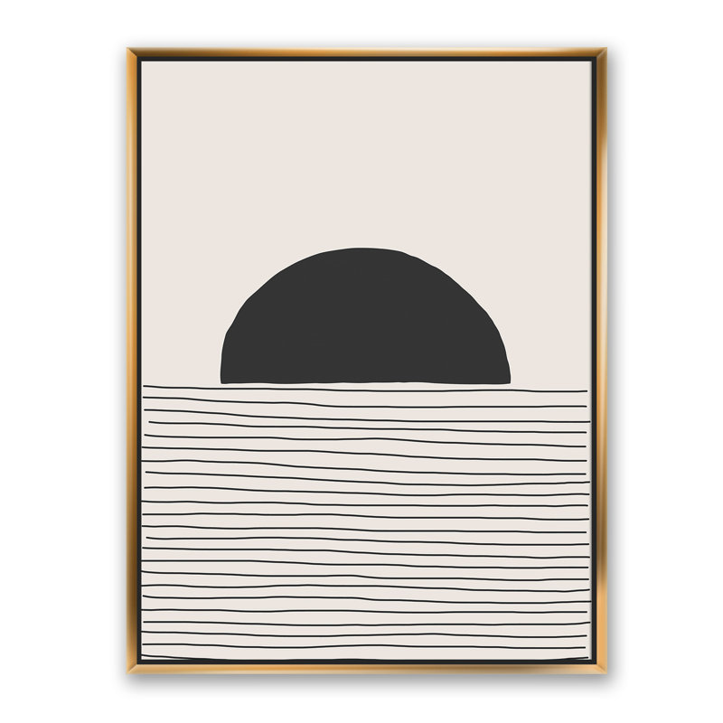 Minimal Geometric Lines and Circle V - reproduction de cadre flottant sur toile, Doré, H 32 po x l 24 po