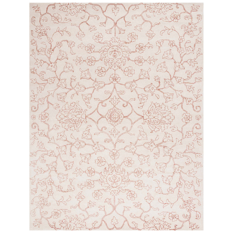 Dupin Hand Tufted Wool/Viscose Floral Rug in Ivory/Rust, Rectangle 8' x 10'
