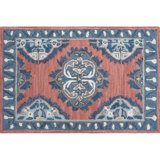 Vintage Glory Hand Hooked Wool Rug in Blue/Faded Red/Cream