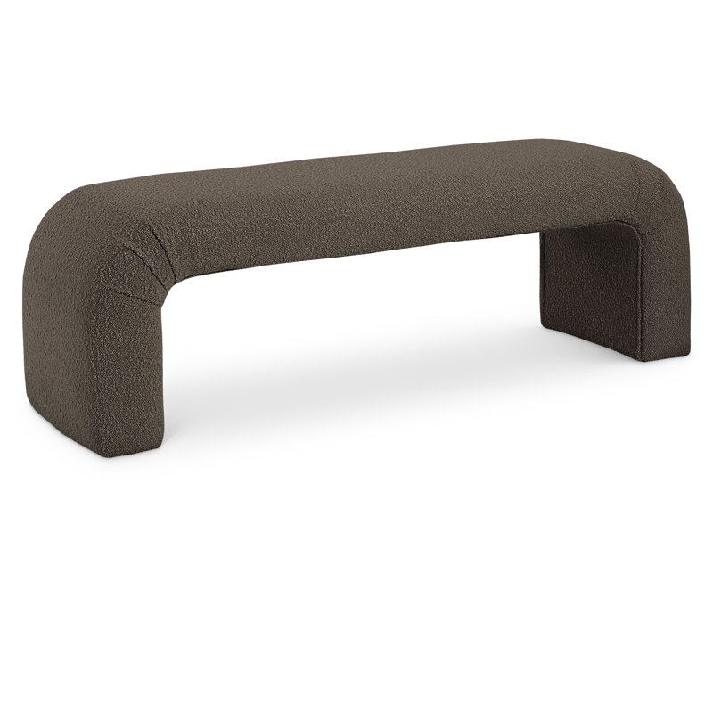 Banc rembourré Niagara, Tissu brun bouclé, H 17,5 po x l 52 po x P 15,5 po