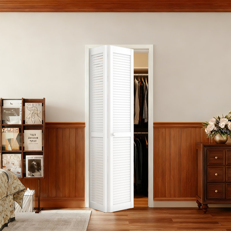 Bifold Closet Door -White Full Louvre Surface Design Folding Interior Door With Installation Hardware Kit