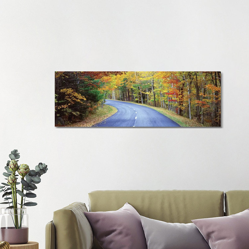 Road Passing Through A Forest, Park Loop Road, Acadia National Park, Maine, USA by Panoramic Images - Wrapped Canvas Panoramic Print