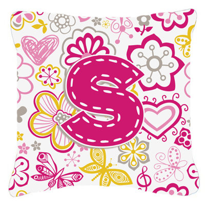 Papillons et fleurs de lettre Monogram intérieur/extérieur Throw Pillow