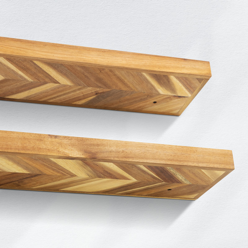 Jorgensen 2-Piece Acacia Chevron Floating Shelves, 1.5" H x 48" W x 8" D, Natural
