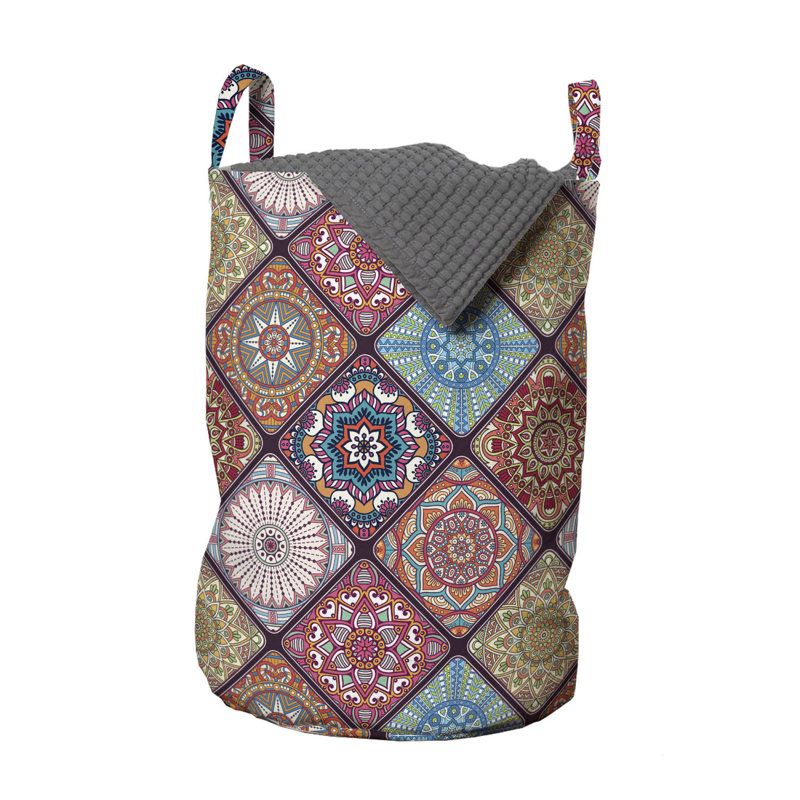 Ambesonne Fabric Laundry Bag with Handles, Red/Blue/Orange