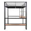 Lit mezzanine double en métal avec bureau long et tablettes, noir