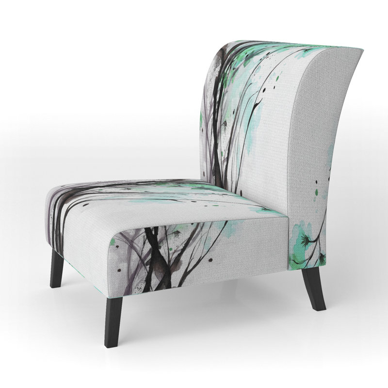 Fauteuil de chambre abstrait tapissier à motif floral abstrait orange, Vert / noir / blanc