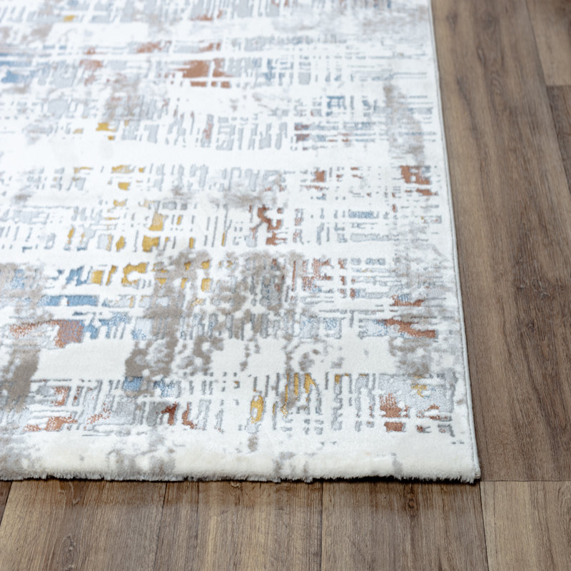 Tapis abstrait ivoire / gris, Rectangle 7 pi 8 po x 9 pi 10 po